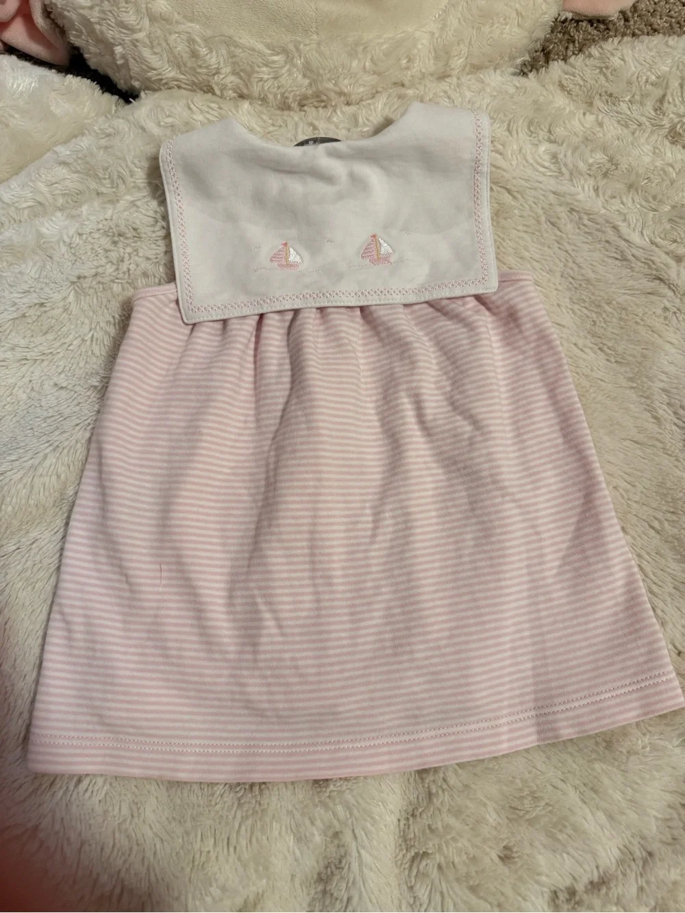 Pink Striped Baby Dress Set with Sailboat Embroidery